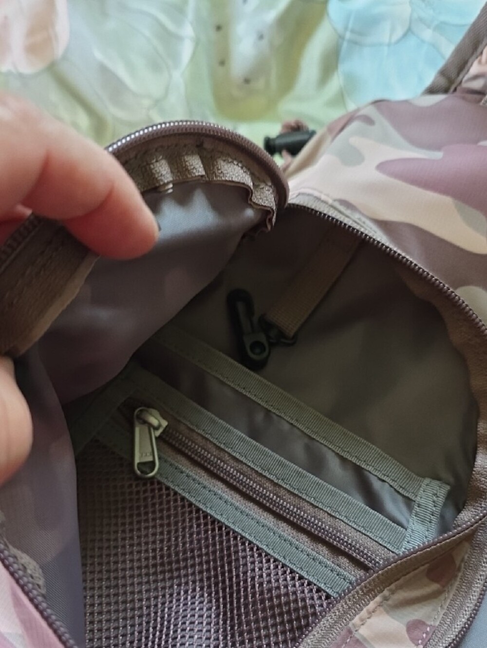 Eddie Bauer Purple and Gray Camo Sling Backpack - Picture 3 of 4